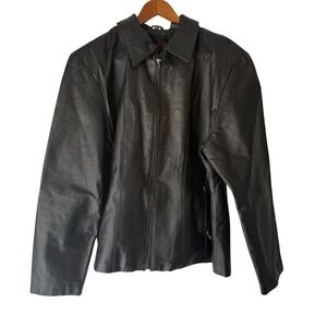 Phase Two Vintage Black Leather Jacket XL‎ Full Zip Classic Moto BIker Grunge
